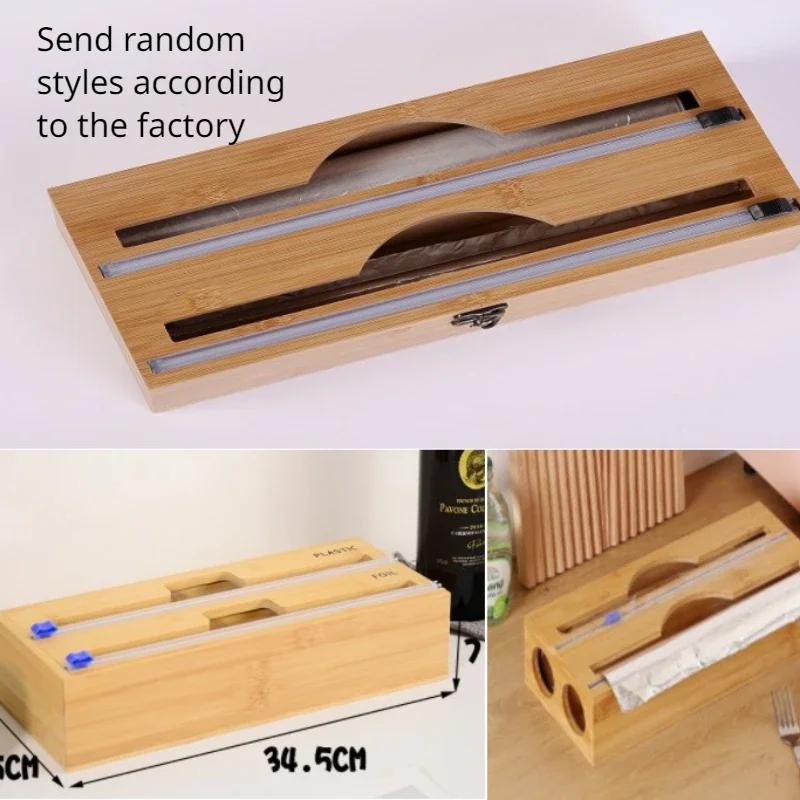 Bamboo Wrap Dispenser Storage Dispenser For Aluminum Foil Dispenser With Cutter Cling Film Holder Kitchen Accessories