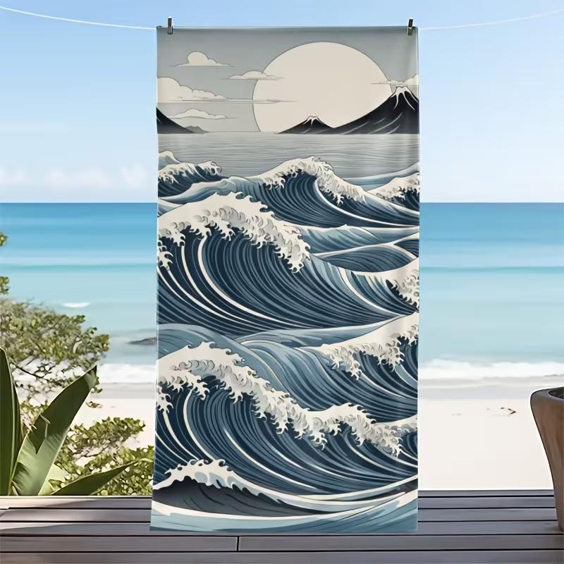 Neon Ocean Wave Beach Towel Cherry Blossoms & Mount Fuji Print Large Soft Absorbent Towel for Summer Beach Vacation
