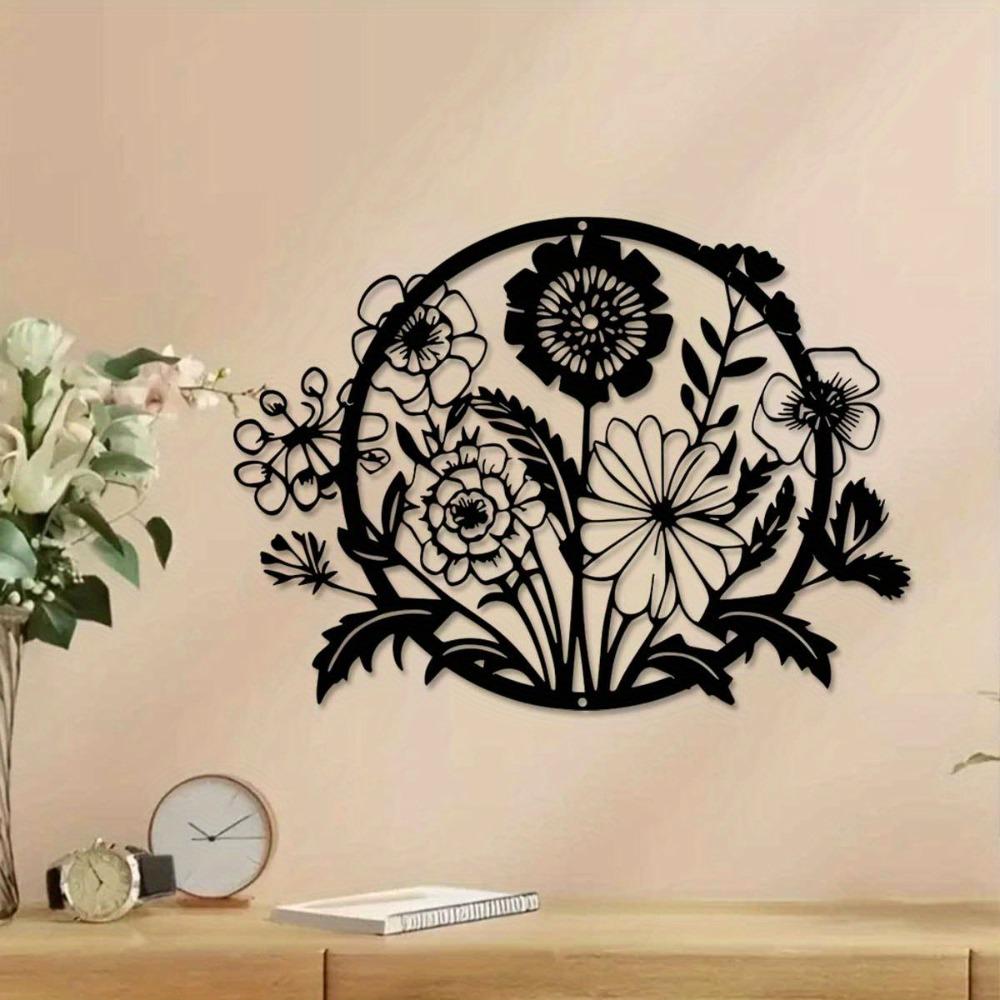 Metal Wildflower Wall Art, Outdoor Garden Terrace Decor Sculpture, Living Room Balcony Indoor Home Decoration, Intricate Floral Design