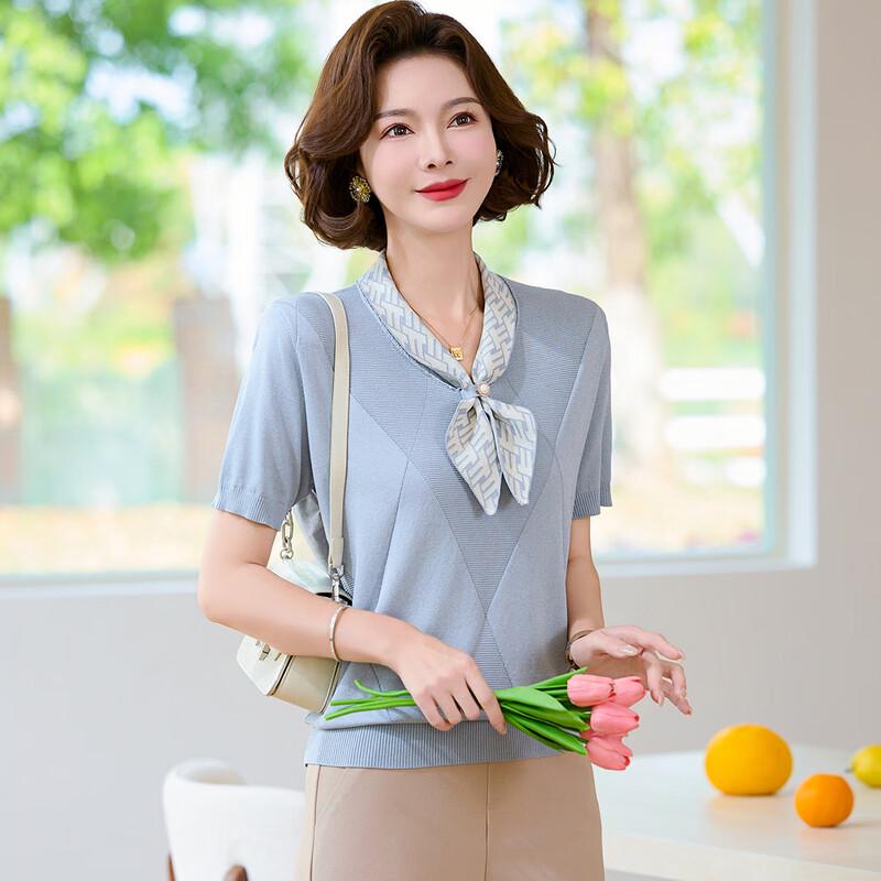 Wo Xue Damenmode Mittleren Alters Eisseide Kurzarm T-Shirt