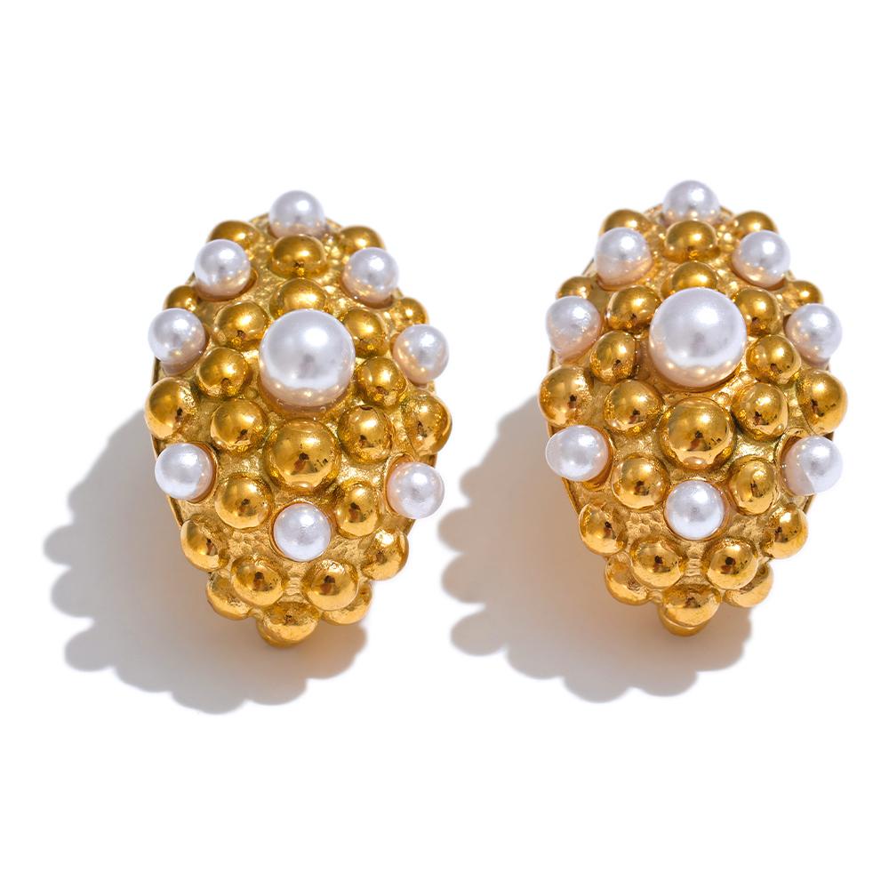 

Yhpup Stainless Steel Vintage Fashion Imitation Pearl Fashion Earrings for Women Gold Color Jewelry
