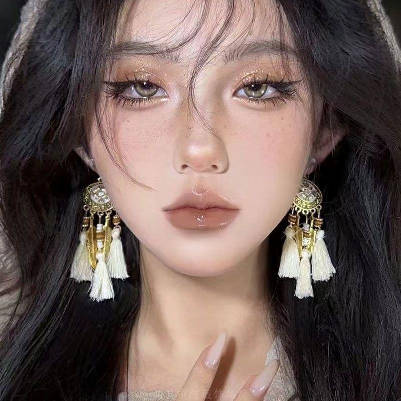 Rose petal earrings exaggerated fashion long fringed earrings women's high-end temperament versatile earrings