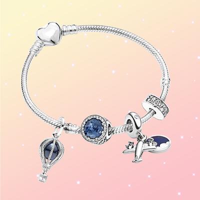 S925 Silver Blue Fantasy Travel Theme Βραχιόλι με αλυσίδα φιδιών που ταιριάζει για γοητεία DIY για γυναικεία μόδα Δώρα γενεθλίων κοσμημάτων