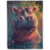Lovely Hippo Throw Blanket Cute Cartoon Flannel Blanket for Couch Bed Travel Outdoor Home Decor Warm Fuzzy Blanket for Boys Girl
