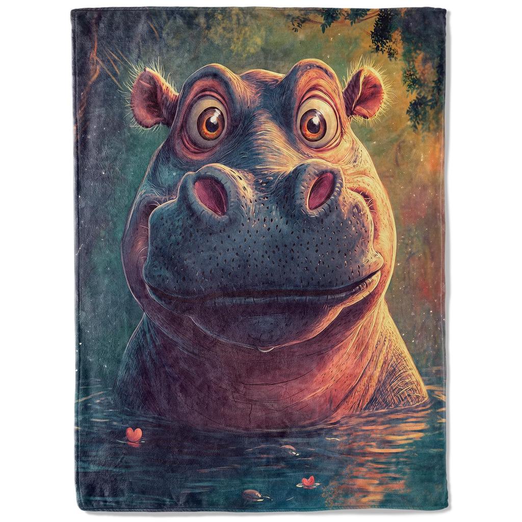 Lovely Hippo Throw Blanket Cute Cartoon Flannel Blanket for Couch Bed Travel Outdoor Home Decor Warm Fuzzy Blanket for Boys Girl