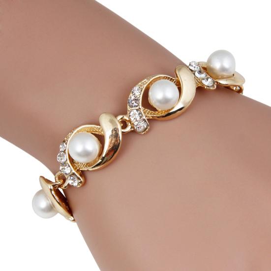 Yousheng Women Bracelet Electroplating Rhinestone Fine Workmanship Luxurious Bright Luster Decoration Temperament Adjustable Imitation Pearls Bracelet