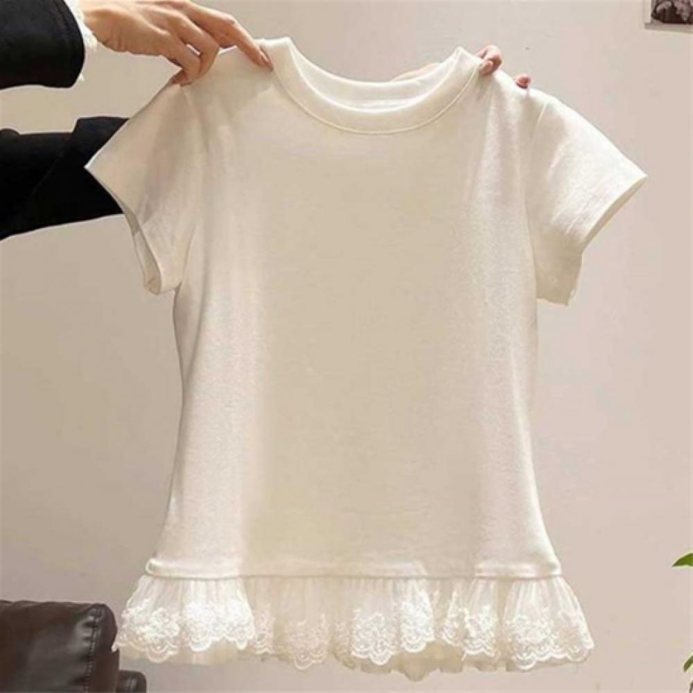 New Arrivals Open Run Women Lace Frill Slim FiT ShorT Sleeve T shirT