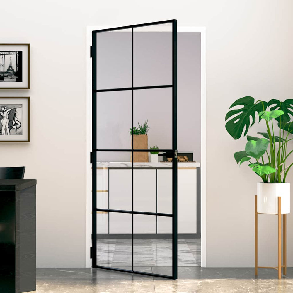Porte d'intérieur  93x201,5 cm Trempé verre aluminium fin