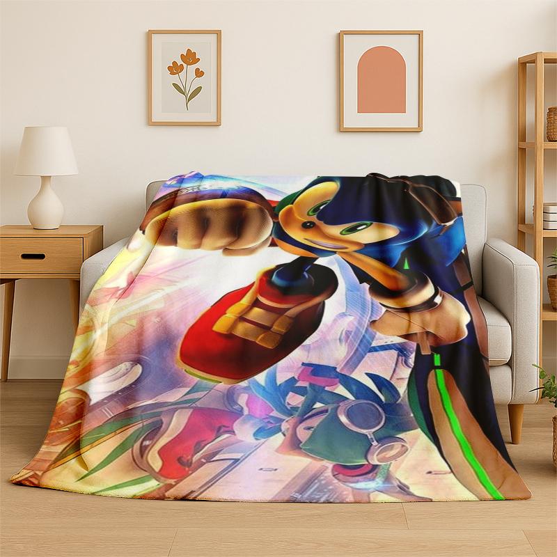 Classic S-Sonic Cartoon Game Flannel Blanket Soft Warm Throw Blanket for Bedroom Living Room Bed Travel Camping Picnic Gift