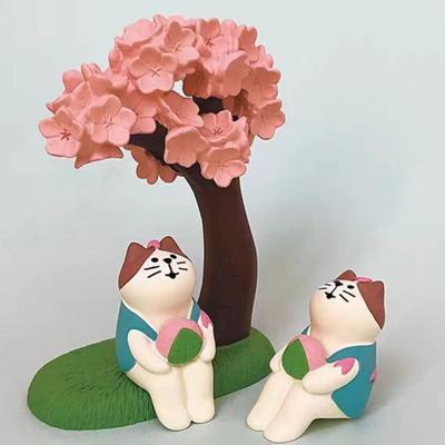 1pc Japanese Style Cute Cat Flower Appreciation ZAKKA Cherry Blossom Matcha INS Trendy Toy DIY Resin Handicraft Small Ornaments