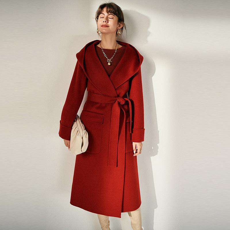 

Большое красное кашемировое пальто с эффектом водной ряби, женское, средней длины, новое, осенне-зимнее, с капюшоном, двустороннее шерстяное пальто XL 125 70 kg красный