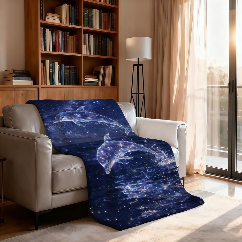 Enchanting Dolphin Cosmic Starry Night Blanket Soft Throw Blanket for Home Bedroom Bed Sofa Picnic Travel Office Blanket Gift