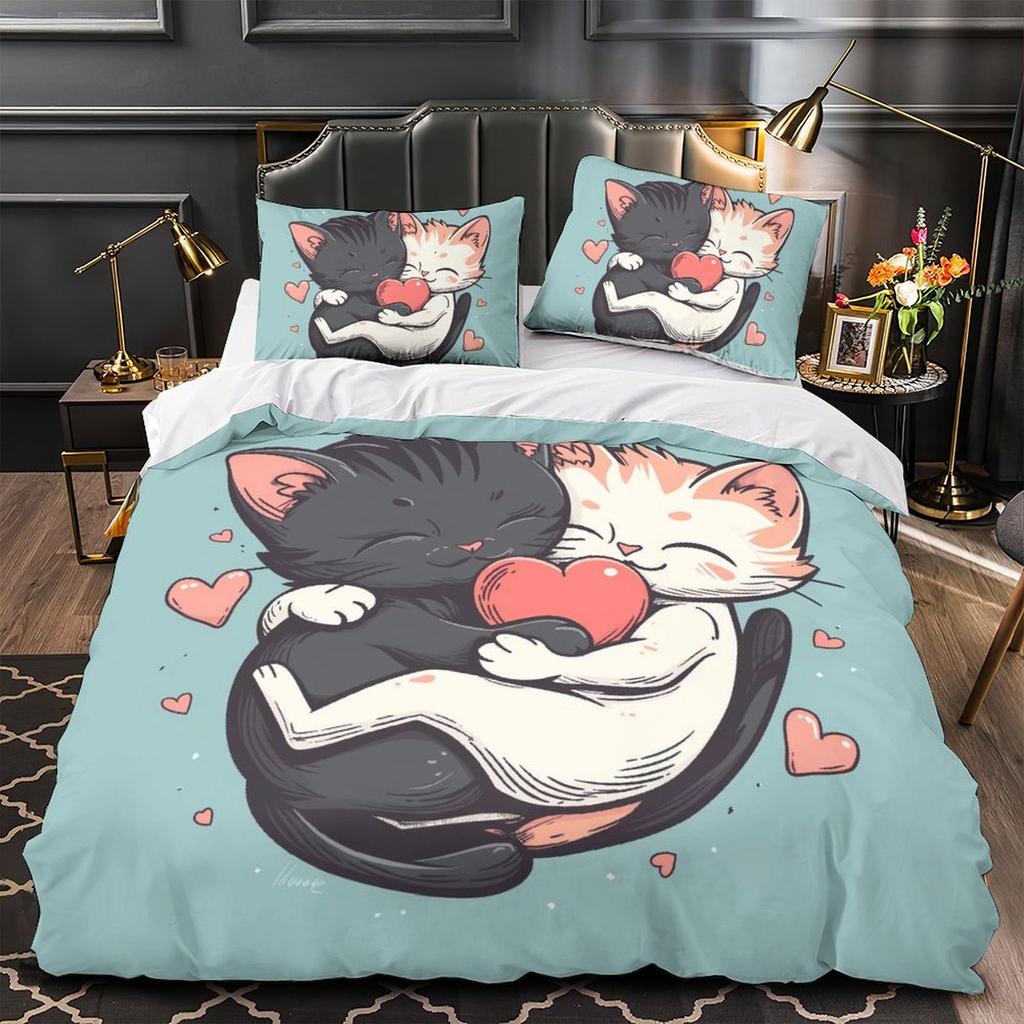 3D Cartoon Tier Bettwäsche Set süße Katze Daunen Bettbezug Kissenbezug 2/3 Stück Mädchen Kinder Frauen und Jungen Abdeckung