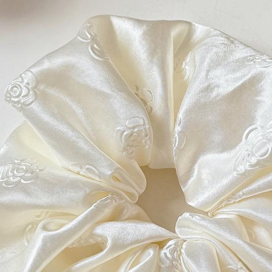 Elástico de Cabelo Feminino Cor Pura Estampa de Camélia Alta Elasticidade Corda de Cabelo Cetim Liso Scrunchy de Cabelo Acessório de Cabelo Sem Danos
