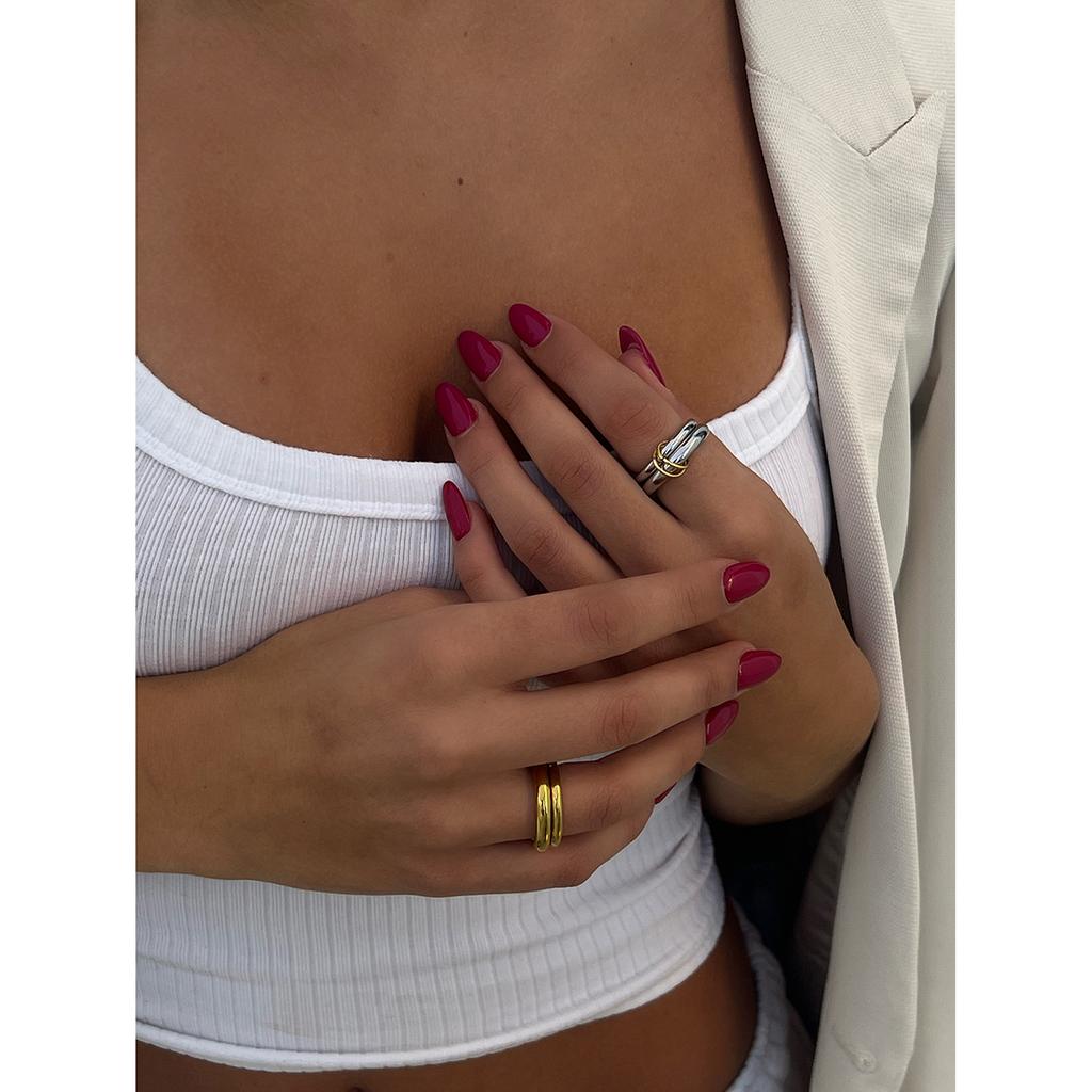 Bague Empilable Fine Yori Plaqué Or 18 Carats Acier Inoxydable pour Femmes Hypoallergénique Imperméable Bijoux Fins