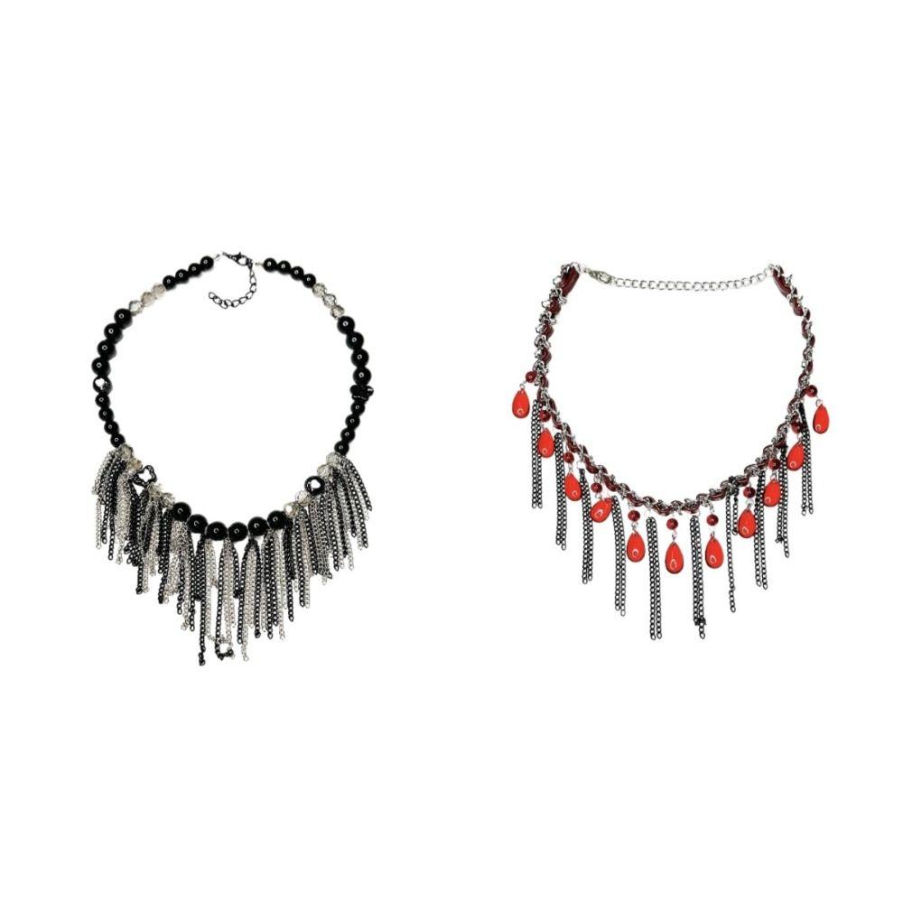 Vintage Tassel Beads Necklace Gothic Clavicle Chain Trendy Beaded Choker  Women