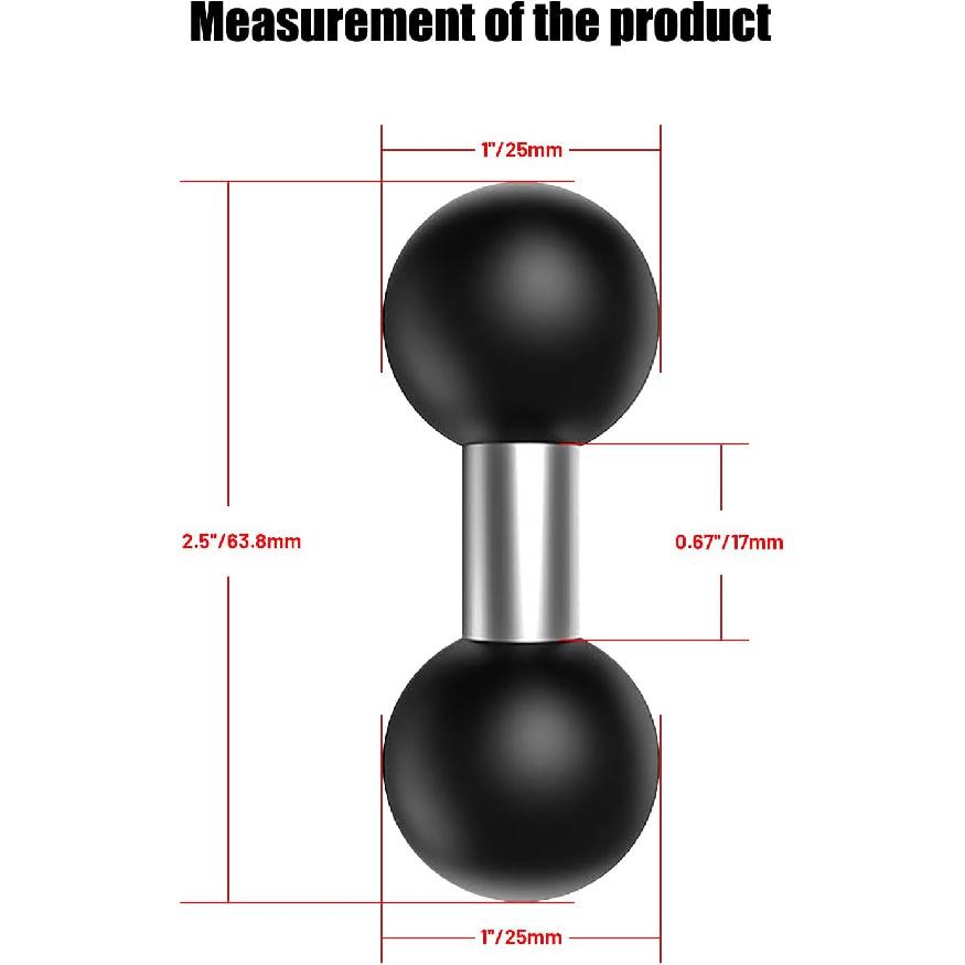 Double 1"" Ball Mount Base Ball Adapter Compatible With RAM Mounts B Size Double Socket Arms, Black, Silver/Black, M-11-1