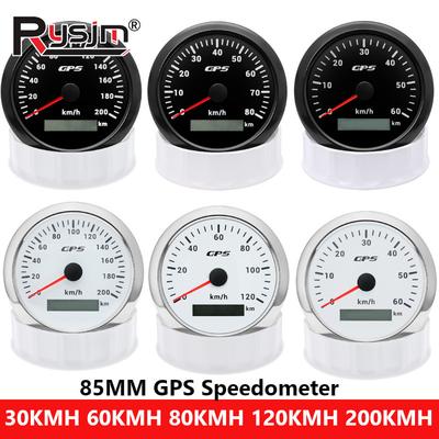 30~200KMH 7 Colors Backlight 85MM GPS Speedometer With GPS Antenna For Motorcycle Marine Boat 60kmh 120kmh Car Speed Meter Gauge