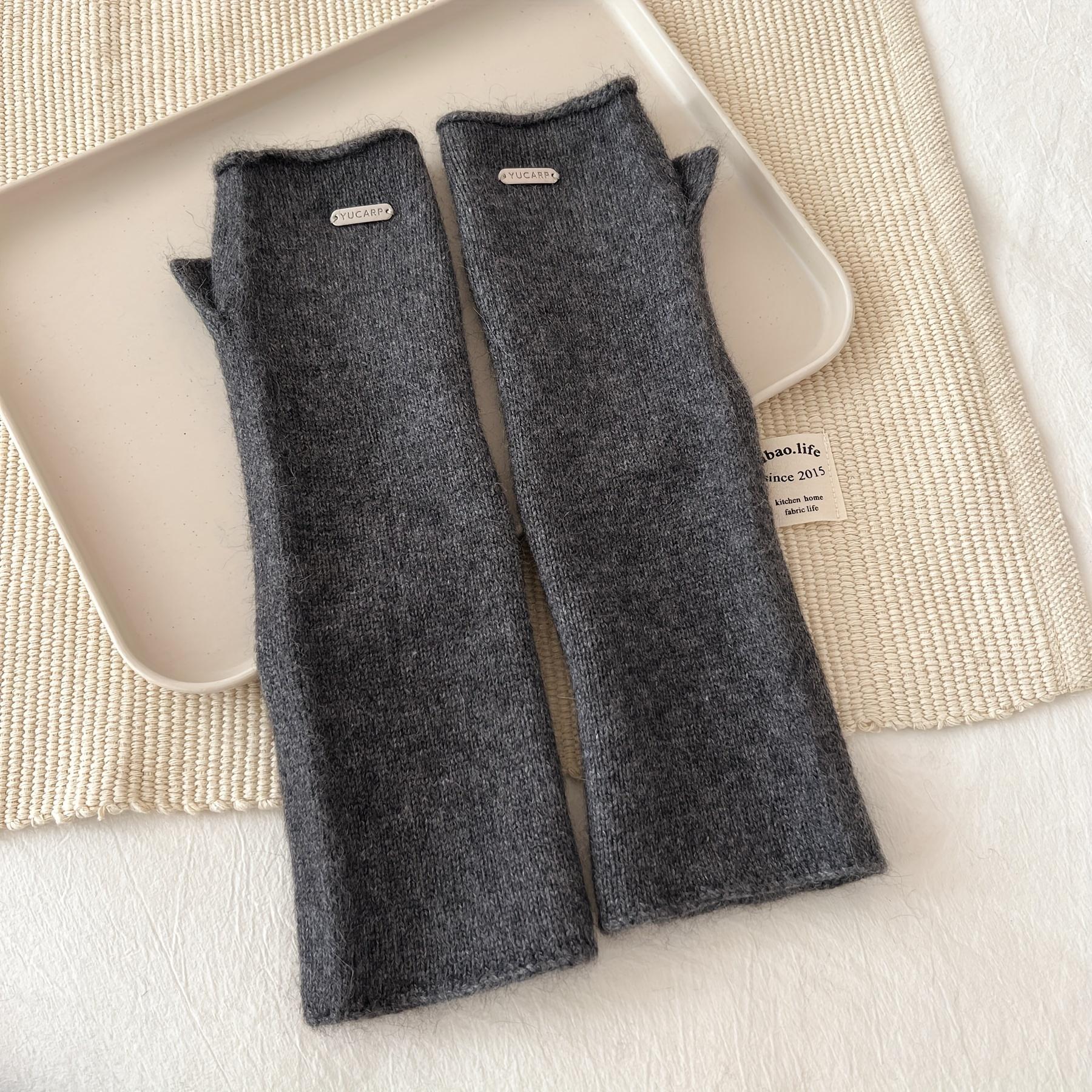 

Christmas Half-Finger Long Winter Knit Gloves with Pure Color Raccoon Fur, Cold-Proof and Warm Sleeve Cover, Fashionable