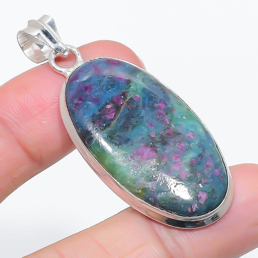 

Natural Ruby Fuchsite Gemstone 925 Sterling Silver Jewelry Pendant 2.17 g2F57