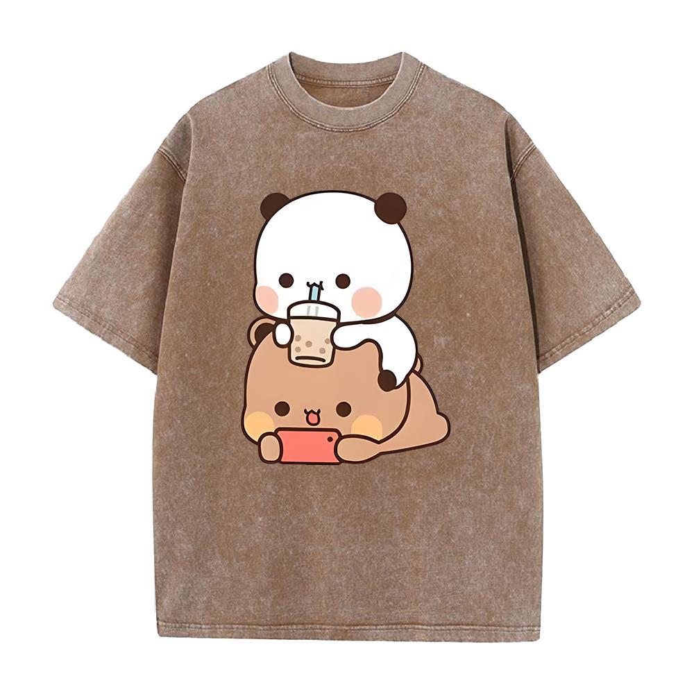 Bubu Cartoon T Shirt Women Men Unisex Couple Tshirt Summer Short Sleeve Tshirt Clothing Washed Cotton ONeck Tee Streetwear