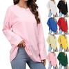 Oversized Round Neck Top Women Loose Shoulder Sleeves Tshirt
