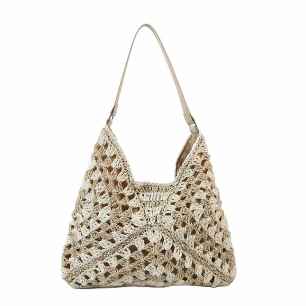 

New Hollow-out Design Weaving Clutches Weaving Texture Large Capacity Top-handle Bag Polyester Ladies Handbag Summer Season