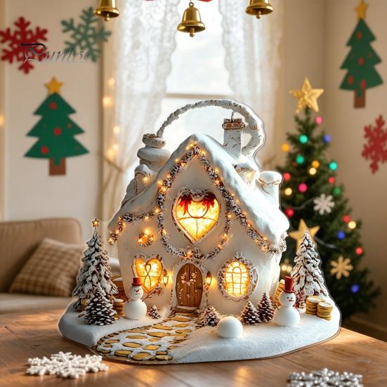 Christmas Party Centerpieces Winter Ornaments, Double-sided Acrylic Snowman/Santa Claus/Reindeer/Cottage Table Xmas Fireplace Decorations for Holiday