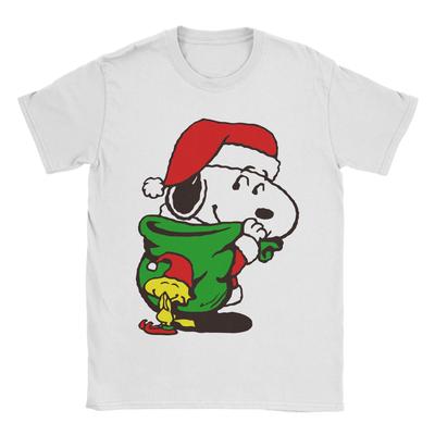 Miniso Peanuts Santa Snoopy Woodstock Christmas Mens Womens T Shirts Awesome Tee Shirt Short Sleeve Cotton Crew Neck TShirt