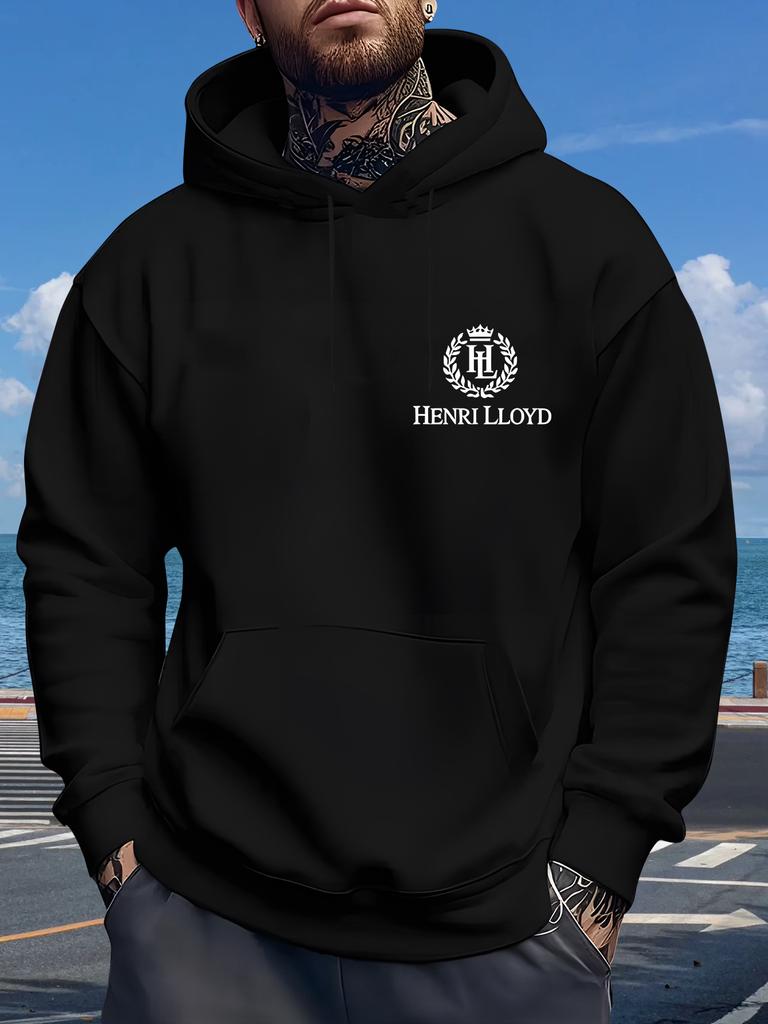 Casual Fleece-Lined hoodie with Henri Lloyd Logo Print - Light Gray