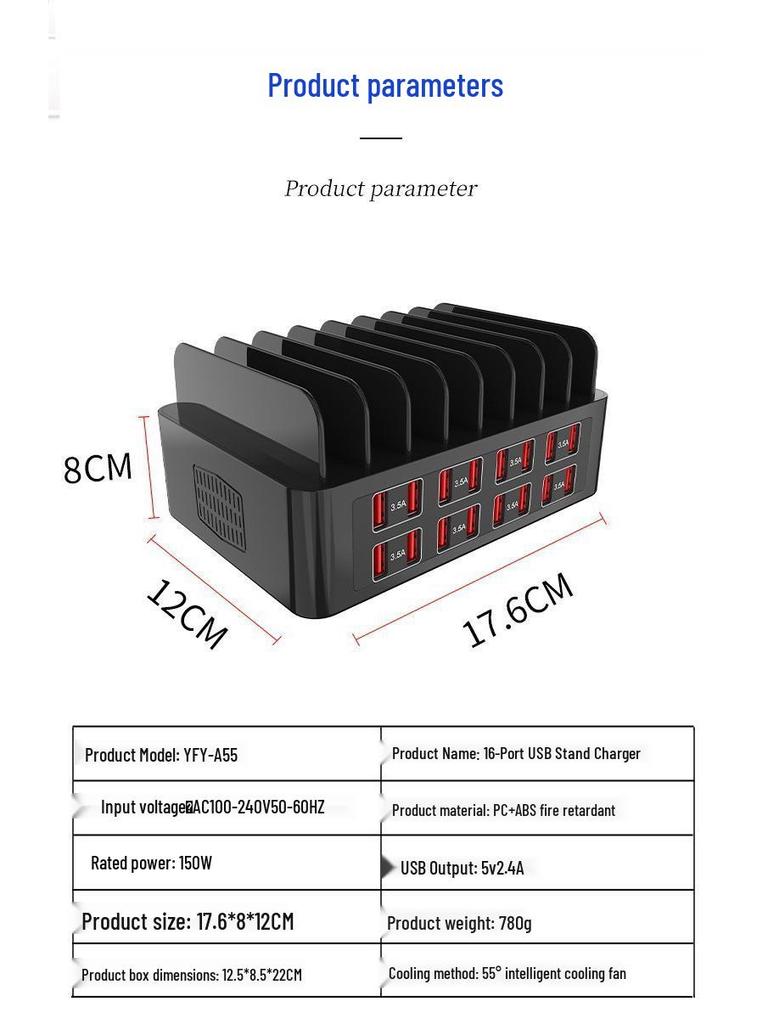 10-Slot USB Charger & Desktop Organizer with Type-C for Tablets & Phones