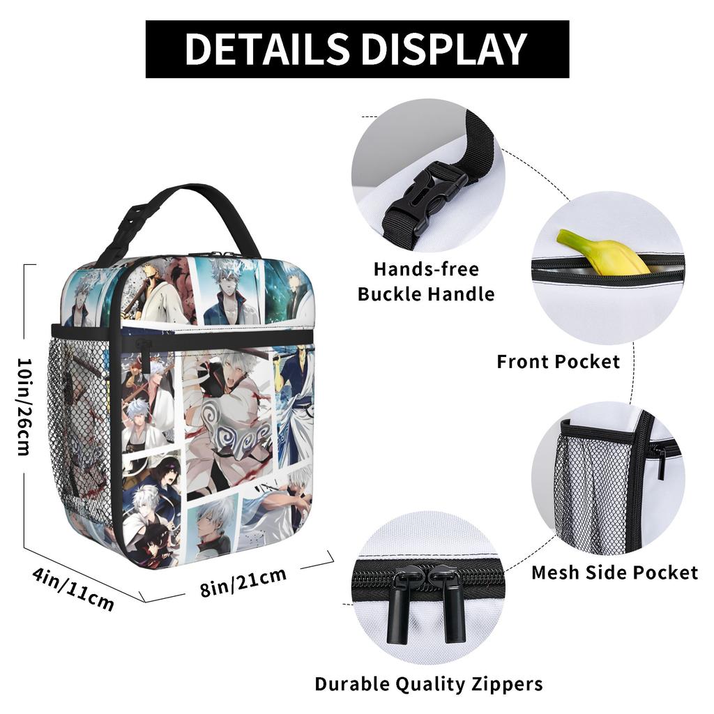 Anime Ginnama Gintama Insulated Lunch Bags Thermal Bag Reusable,Lunch Container Portable Tote Lunch Box Men Women Beach Travel