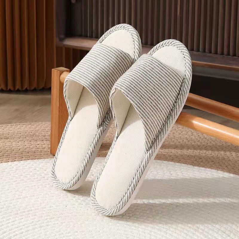 Klasyczne lniane kapcie w paski - Antypoślizgowe, Pogrubione, Wygodne do domu, Dla par i do hoteli