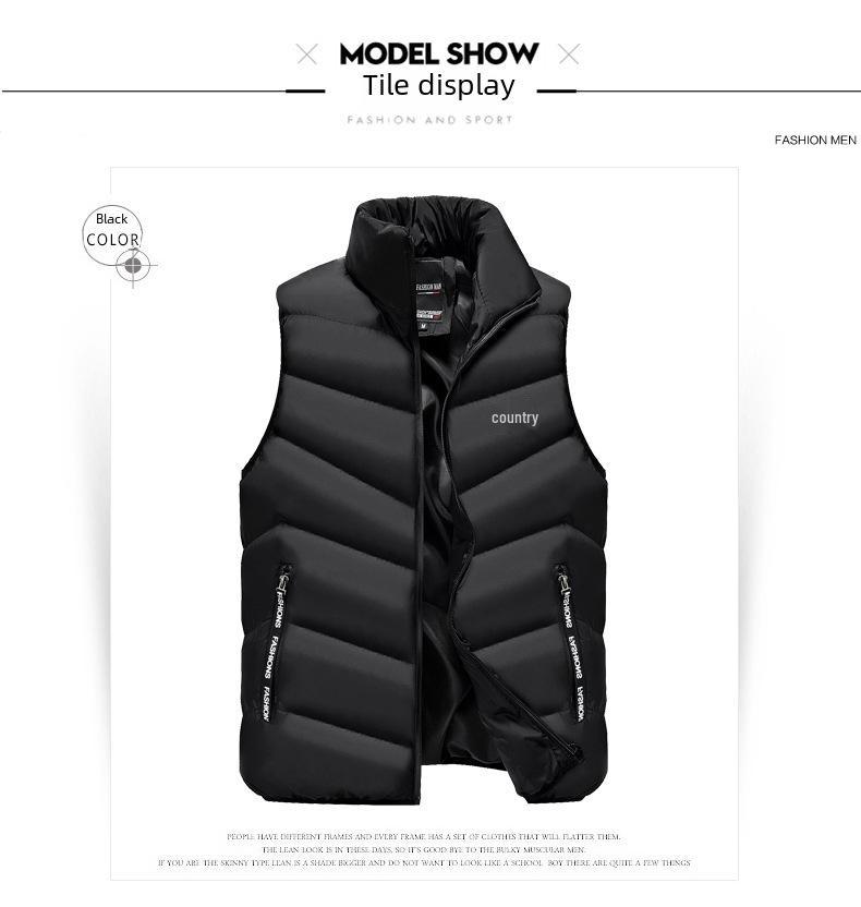 Men's Slim Fit Stand-Up Collar Thick Solid Color Down Cotton Jacket for Fall/Winter - Large Size Casual Vest