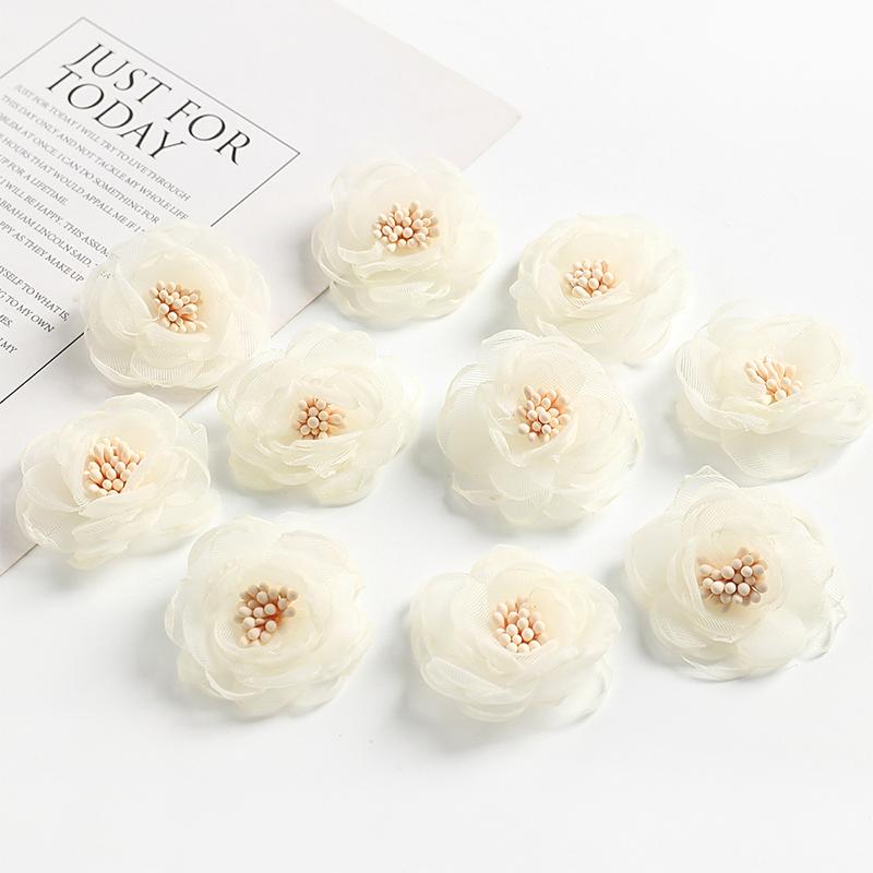 3/5/10Pcs 4cm Yarn Rose Artificial Flowers Head for Home Wedding Decor DIY Bride Hair Wreath Girls Gift Clothing Dress Accessory