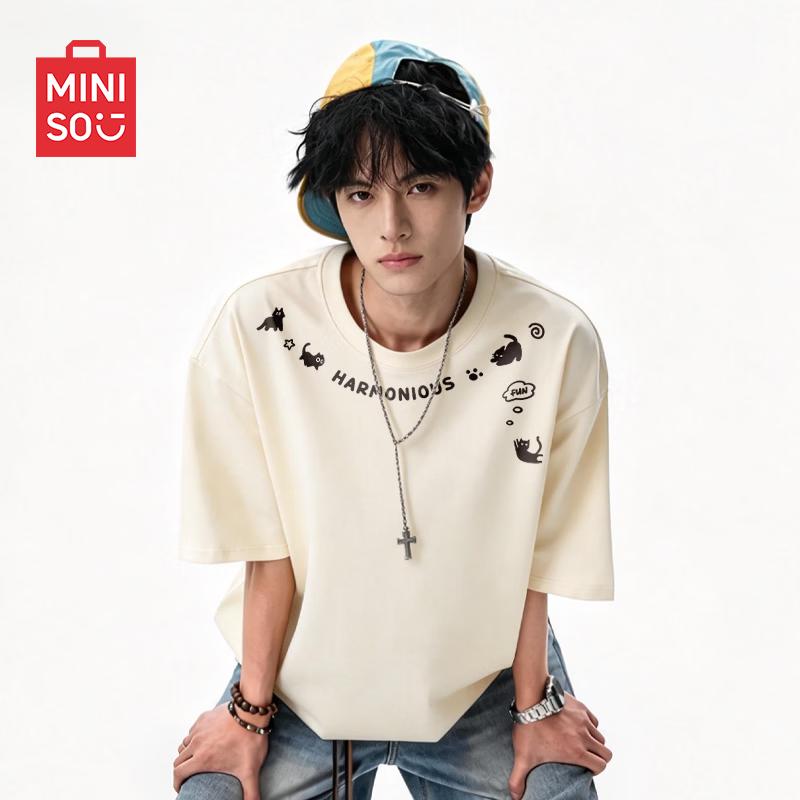 MINISO Men s Summer American Style Loose Fit Heavyweight Cotton T-Shirt 2XL