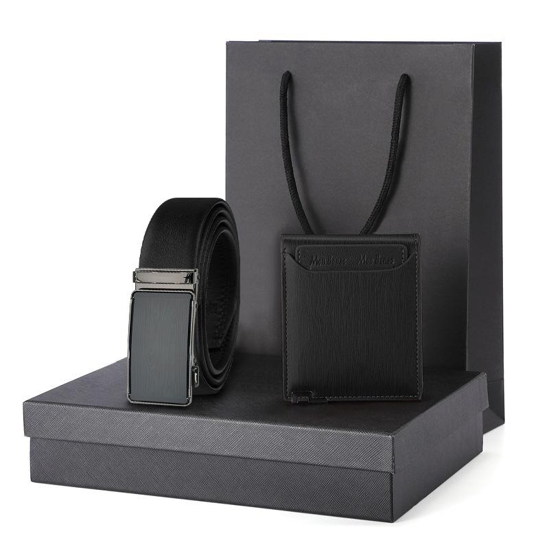 New Men's Pattern Leather Belt Wallet Gift Set Gift Box Men's Business Belt