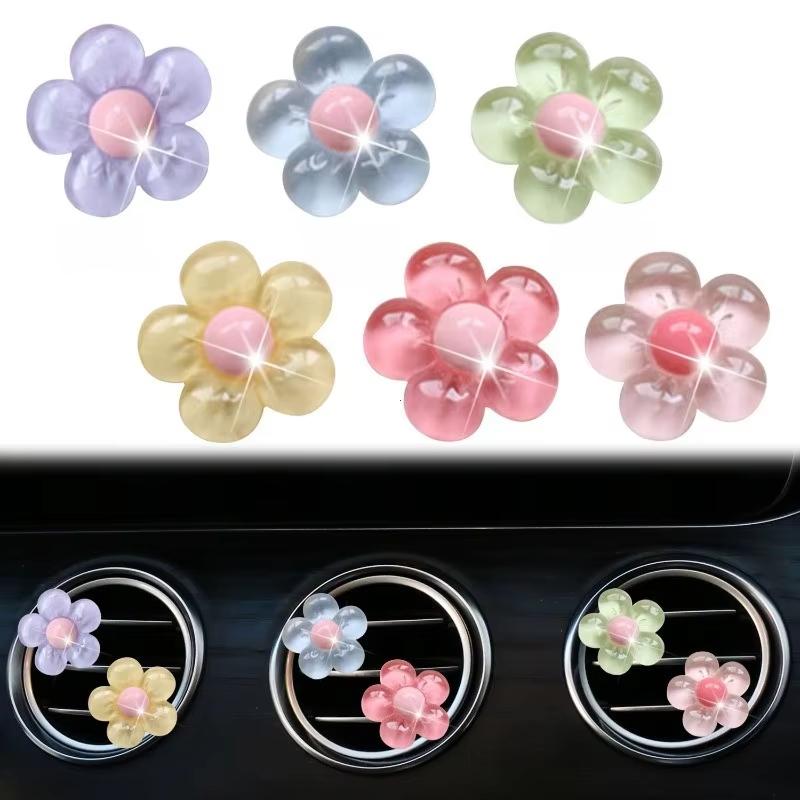 6Pcs Cute Flower Aromatherapy Car Air Outlet Decoration Perfume Clip Air Freshener Colorful Flora Decor Auto Accessories Air Fresheners 2