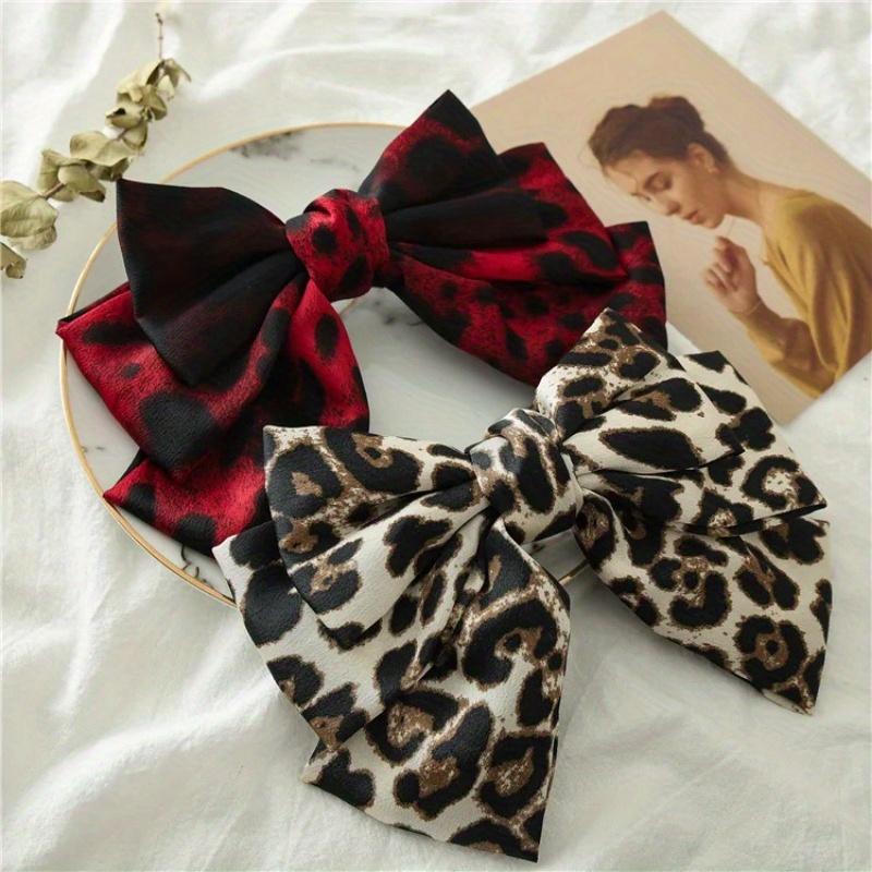 Boutique Cloth Leopard Three Layers Big Bow Hairpin Spring Clip Barrettes Women Girls Hair Accessoriesr Headwear