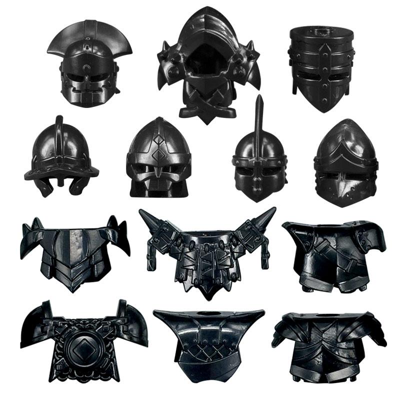 MOC Bricks Black Sword Shield Spear Halberd Helmet Medieval Knights Rome Action Figure Educational Building Block Gifts