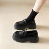 Black Big Head Thick Sole Small Leather Shoes Women's New Autumn One Pedal Thick Heel Increase