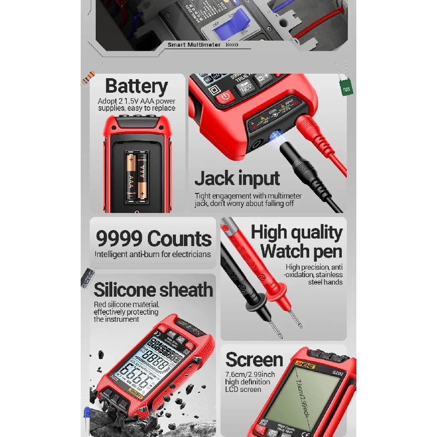 Digital Multimeter Smart ANENG  AC/DCVoltage Capacitance Meter 6000 Counts Auto Electrical Temp Resistance Transistor Test tools