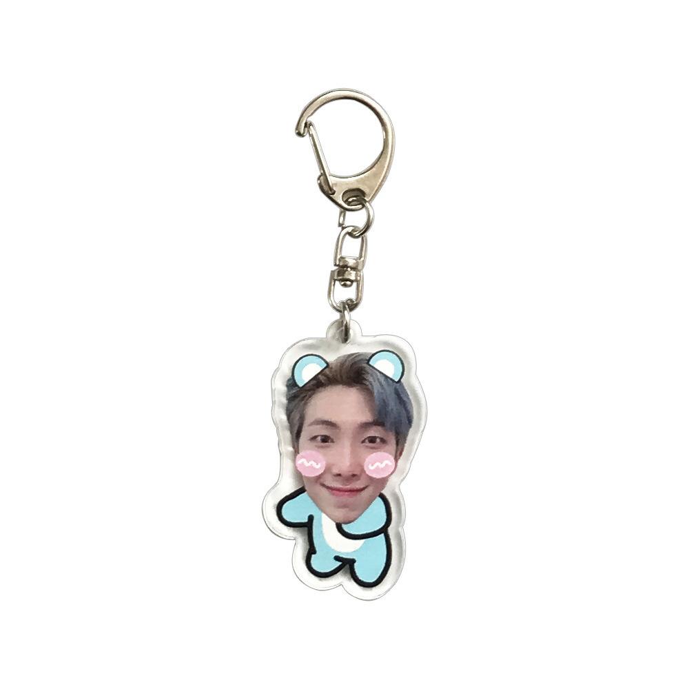 BTS Funny Cartoon Acrylic Keychain, Bangtan Boys Member Face with Cute Outfit Keyring, Kpop Idol Bag Pendant for ARMY Fans