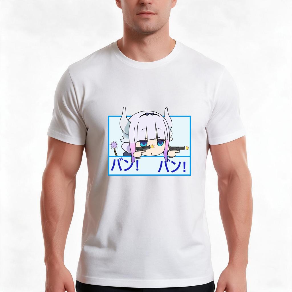 Dragon Maid Kanna With Guns Bang Bang Tshirt Summer Casual Cotton Tee Oversized Streetwear Tops Vintage Graphic Print