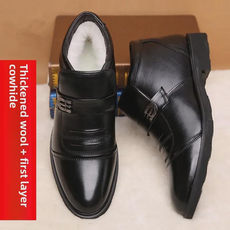 Men's Winter High-Top Leather Boots: Velvet-Lined, Non-Slip, Casual/Formal Style