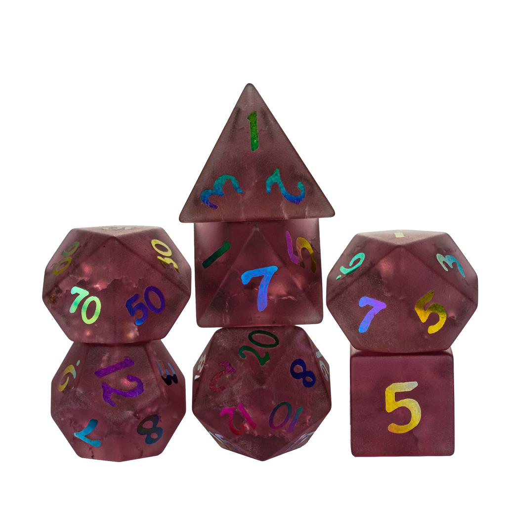 Cusdie Kleurrijke Glazen DND Dobbelstenen 7 Bliksem Edelsteen Dobbelstenen Handgemaakte Polyhedrale Dobbelstenen Set met Lederen Hoesje voor RPG Collectie Cadeau