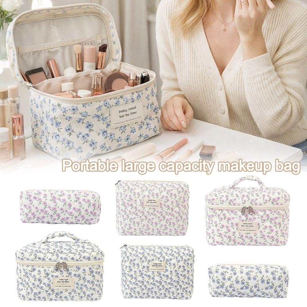 Zipper Aesthetic Cosmetic Organizer Floral Printed Skincare Clutch Toiletry Bag  Travel Storage