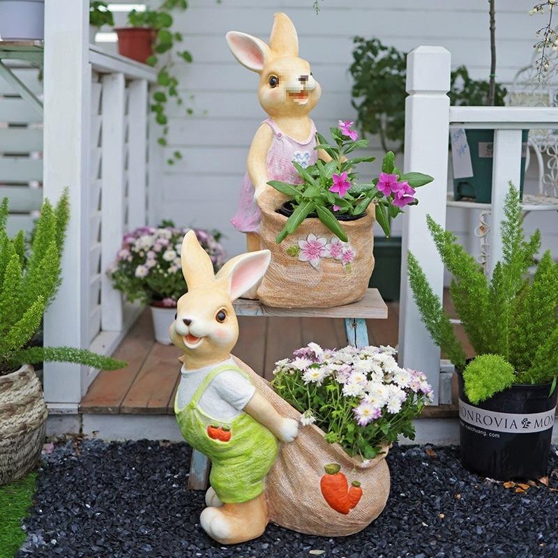 Cartoon Rabbit Flower Pot: Creative Outdoor Succulent Ornament for Gardens and Kindergartens