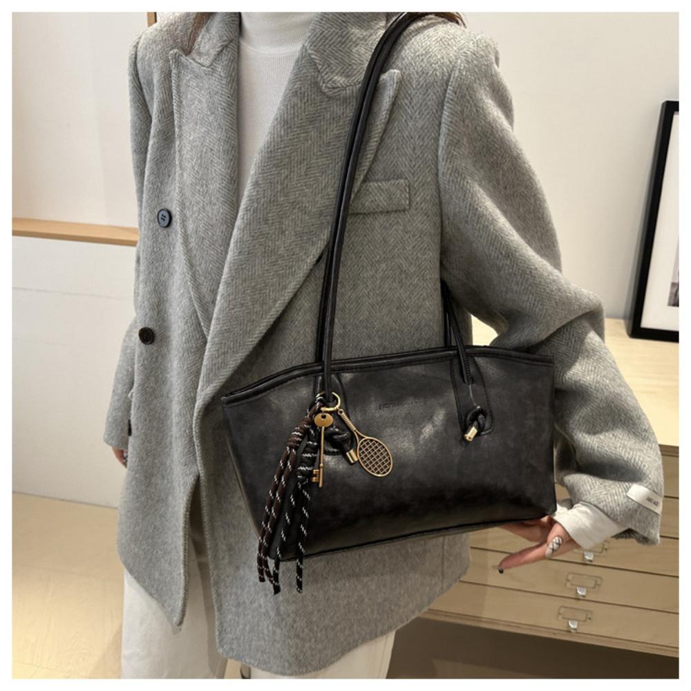 PU Leather Shoulder Bag For Women Y2K Simple Fashi Girl Handbag Large Capacity Female Bag Solid Color Retro Tote Bags