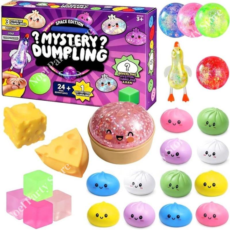 Calendario dell'Avvento a Forma di Raviolo Multicolore Fidget Toys Conto alla Rovescia di 24 Giorni Giocattolo Antistress Morbido Regali per Feste